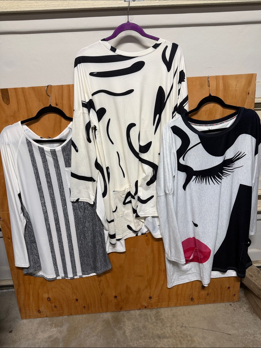 Stylish Black & White Graphic Women's Tops - Modern Print bundle of 3